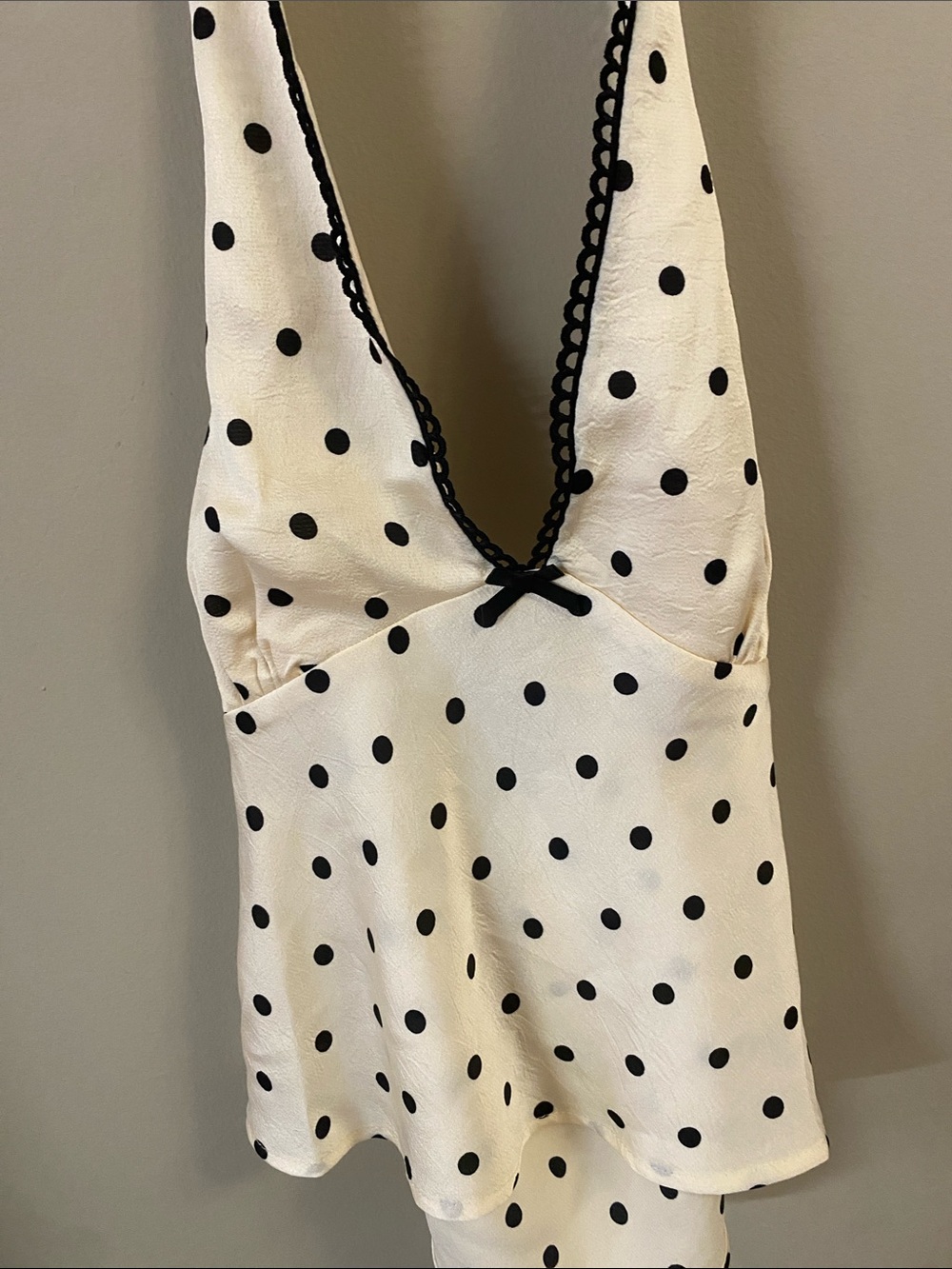 Polka Dot Satin V-Neck Chemise in White and Black